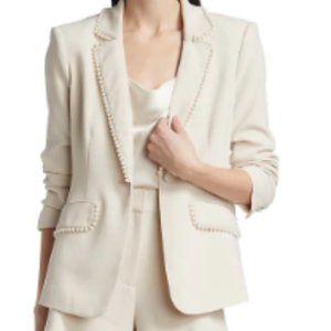 $595 Cinq A Sept Women's Beige Gracey Pearl Trim Crepe Blazer Jacket Size 8
